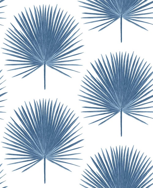 NW37502 Palmetto Palm Coastal Blue Botanical Theme Vinyl Self-Adhesive Wallpaper NextWall Peel & Stick Collection Made in United States
