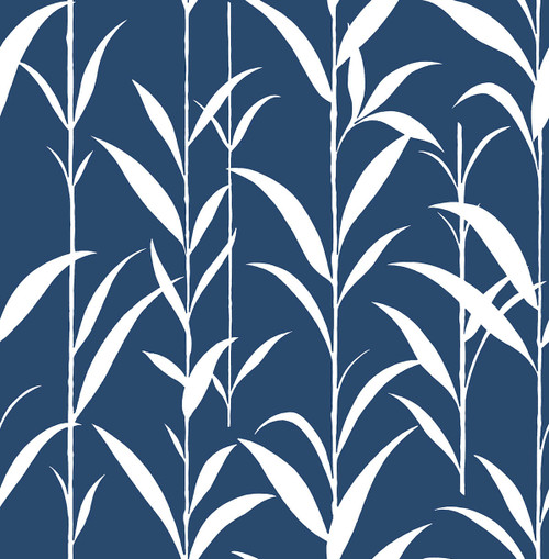 NW36402 Bamboo Leaves Navy Blue Botanical Theme Vinyl Self-Adhesive Wallpaper NextWall Peel & Stick Collection Made in United States