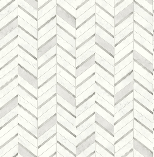 NW39208 Chevron Marble Tile Metallic Silver & Pearl Gray Tile Theme Vinyl Self-Adhesive Wallpaper NextWall Peel & Stick Collection Made in United States