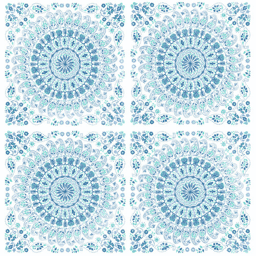 NW35102 Mandala Teal & Blue Mandala Theme Vinyl Self-Adhesive Wallpaper NextWall Peel & Stick Collection Made in United States