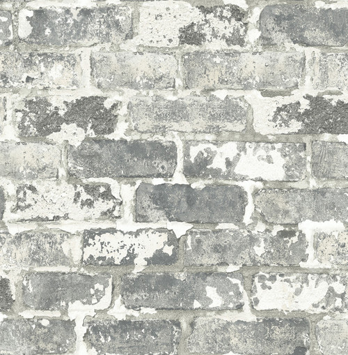 NW32308 Weathered Gray Brick Gray & Ivory Brick Theme Vinyl Self-Adhesive Wallpaper NextWall Peel & Stick Collection Made in United States