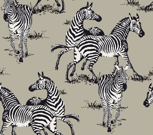 HG11110 Playful Zebras Pavestone Animal Print Theme Vinyl Self-Adhesive Wallpaper Harry & Grace Peel and Stick Collection Made in United States