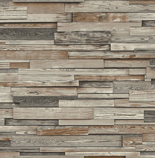 NW32601 Reclaimed Wood Plank Charcoal & Brown Wood Theme Vinyl Self-Adhesive Wallpaper NextWall Peel & Stick Collection Made in United States