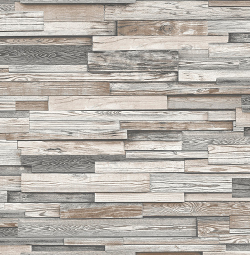 NW32600 Reclaimed Wood Plank Light Gray & Brown Wood Theme Vinyl Self-Adhesive Wallpaper NextWall Peel & Stick Collection Made in United States