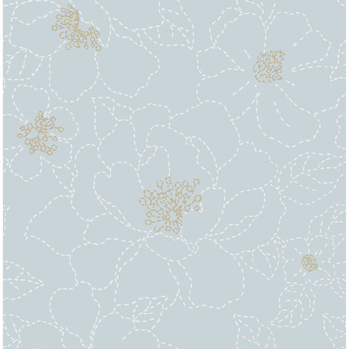 4122-27011 Gardena Sky Blue Embroidered Floral Botanical Theme Unpasted Non Woven Wallpaper Terrace Collection Made in Great Britain