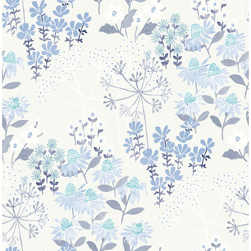 4122-27017 Cultivate Blue Springtime Blooms Botanical Theme Unpasted Non Woven Wallpaper Terrace Collection Made in Great Britain