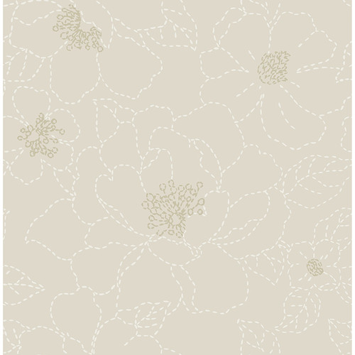 4122-27010 Gardena Light Gray Embroidered Floral Botanical Theme Unpasted Non Woven Wallpaper Terrace Collection Made in Great Britain