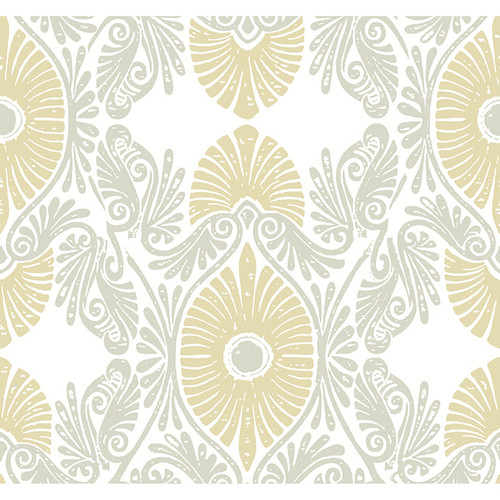 4122-72400 Villa Light Yellow Embellished Ogee Graphics Theme Unpasted Non Woven Wallpaper Terrace Collection Made in United States
