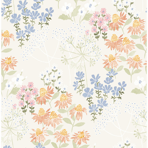 4122-27020 Cultivate Pastel Springtime Blooms Botanical Theme Unpasted Non Woven Wallpaper Terrace Collection Made in Great Britain