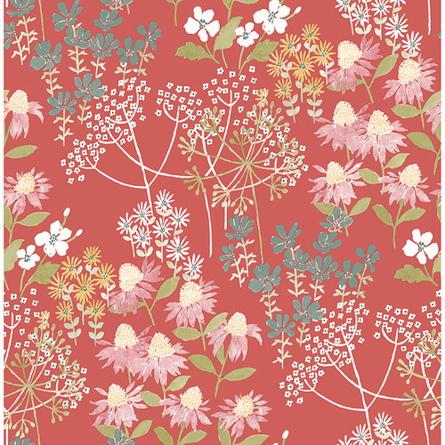 4122-27019 Cultivate Red Springtime Blooms Botanical Theme Unpasted Non Woven Wallpaper Terrace Collection Made in Great Britain