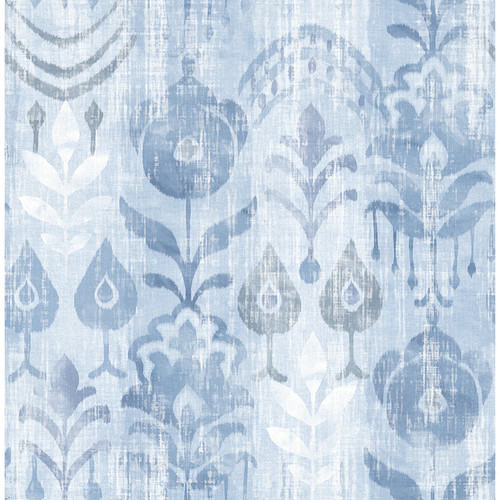 4122-27013 Pavord Blue Floral Shibori Global Theme Unpasted Non Woven Wallpaper Terrace Collection Made in Great Britain