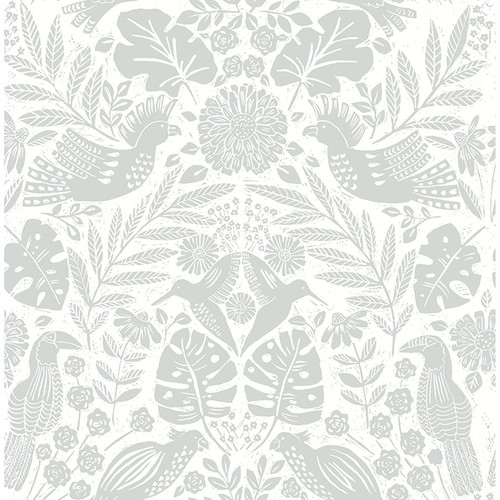 4122-27001 Nestle Light Gray Bird Block Print Animals Theme Unpasted Non Woven Wallpaper Terrace Collection Made in Great Britain