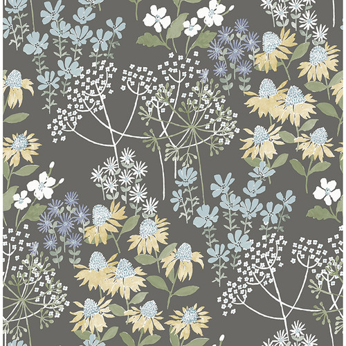 4122-27018 Cultivate Gray Springtime Blooms Botanical Theme Unpasted Non Woven Wallpaper Terrace Collection Made in Great Britain