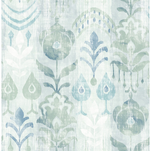4122-27012 Pavord Green Floral Shibori Global Theme Unpasted Non Woven Wallpaper Terrace Collection Made in Great Britain