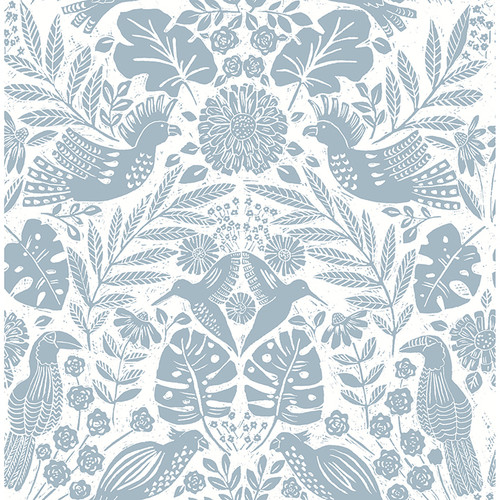 4122-27000 Nestle Blue Bird Block Print Animals Theme Unpasted Non Woven Wallpaper Terrace Collection Made in Great Britain