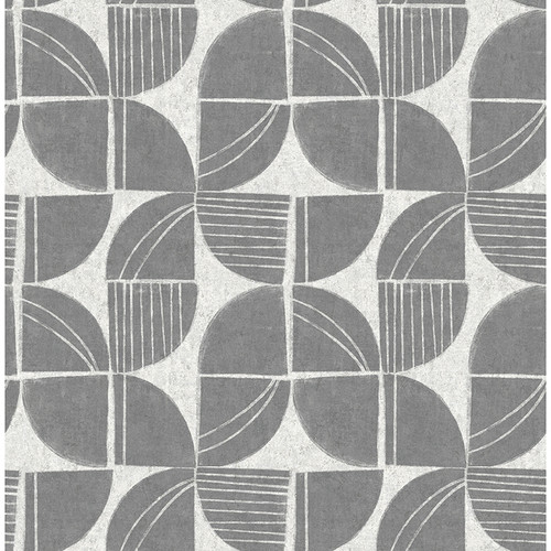 4141-27110 Baxter Semicircle Mosaic Charcoal Gray Modern Style Non Woven Unpasted Wallpaper from Solace by A-Street Prints Made in Great Britain