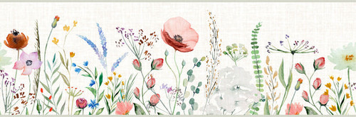 GB5020 Watercolor Meadow Peel and Stick Wallpaper Border 10in Height x 15ft Long Red Cream Tan Orange