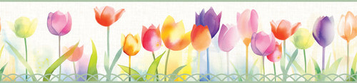 GB5010 Spring Tulips Peel and Stick Wallpaper Border 10in Height x 15ft Long Purple Orange Pink