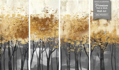 GA5011 Grace & Gardenia Abstract Gold Leaves Trees Peel & Stick Split Canvas Wall Art