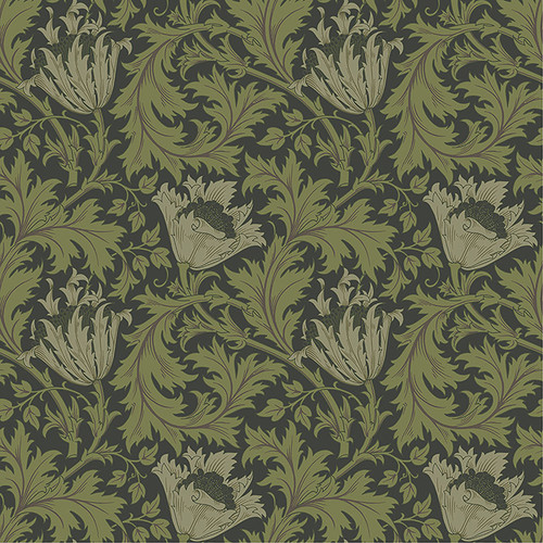 4153-82005 Anemone Dark Green Floral Trail Non Woven Unpasted Wallpaper from Hidden Treasures by A-Street Prints Made in Sweden