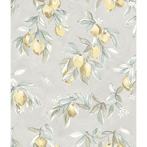 4134-72509 Lemonade Gray Citrus Sure Strip Prepasted Wallpaper from Wildflower by Chesapeake Made in United States
