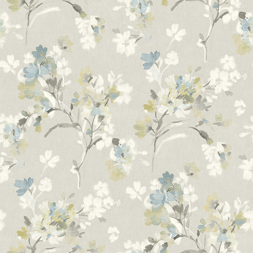 4134-72528 Azalea Light Gray Floral Branches Sure Strip Prepasted Wallpaper from Wildflower by Chesapeake Made in United States