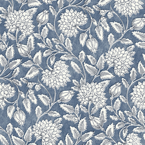 4134-72535 Vadouvan Navy Blue Jacobean Trail Sure Strip Prepasted Wallpaper from Wildflower by Chesapeake Made in United States