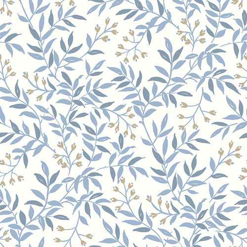 4134-72521 Senna Blue Budding Vines Sure Strip Prepasted Wallpaper from Wildflower by Chesapeake Made in United States
