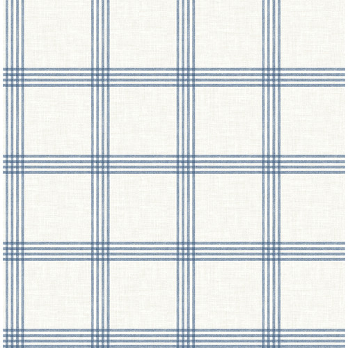 4134-26993 Twain Denim Blue Plaid Non Woven Unpasted Wallpaper from Wildflower by Chesapeake Made in Great Britain