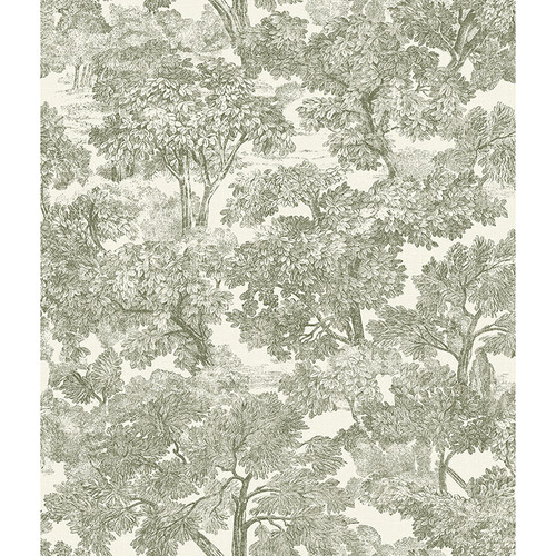 4134-72561 Spinney Green Toile Sure Strip Prepasted Wallpaper from Wildflower by Chesapeake Made in United States