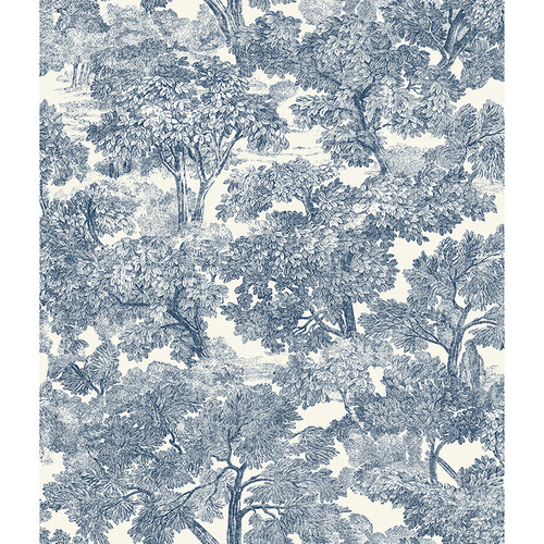 4134-72559 Spinney Blue Toile Sure Strip Prepasted Wallpaper from Wildflower by Chesapeake Made in United States