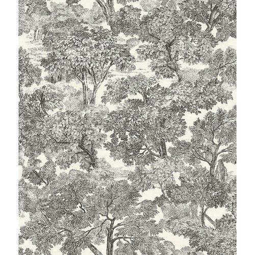 4134-72558 Spinney Black Toile Sure Strip Prepasted Wallpaper from Wildflower by Chesapeake Made in United States