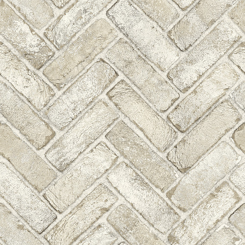 4134-72534 Canelle Taupe Neutral Brick Herringbone Sure Strip Prepasted Wallpaper from Wildflower by Chesapeake Made in United States