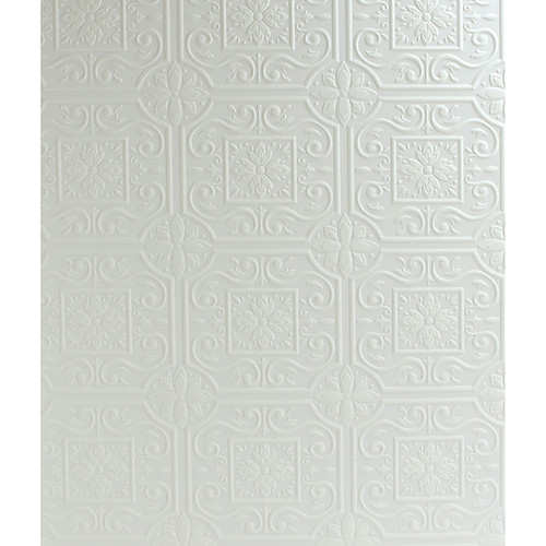 4134-59001 Ibold Off White Tin Ceiling Scroll Paintable Expanded Vinyl Prepasted Wallpaper from Wildflower by Chesapeake Made in Germany