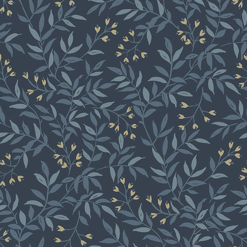 4134-72520 Senna Navy Blue Budding Vines Sure Strip Prepasted Wallpaper from Wildflower by Chesapeake Made in United States