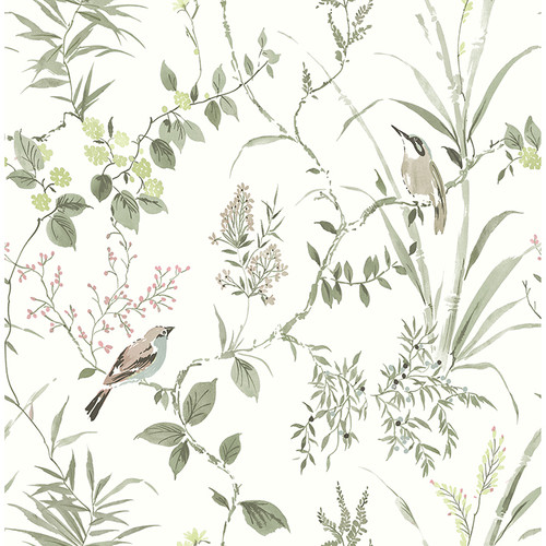 4134-26992 Imperial Garden Moss Green Botanical Non Woven Unpasted Wallpaper from Wildflower by Chesapeake Made in Great Britain