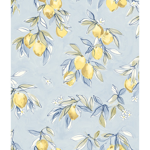 4134-72506 Lemonade Light Blue Citrus Sure Strip Prepasted Wallpaper from Wildflower by Chesapeake Made in United States