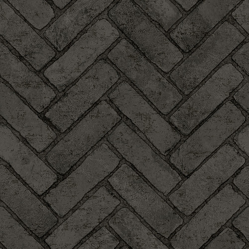4134-72533 Canelle Black Brick Herringbone Sure Strip Prepasted Wallpaper from Wildflower by Chesapeake Made in United States