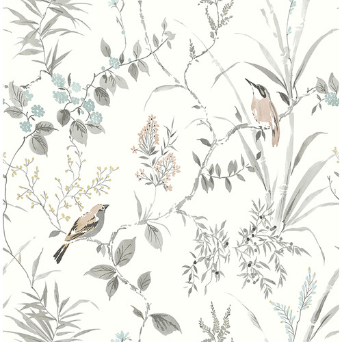 4134-26991 Imperial Garden Neutral Gray Botanical Non Woven Unpasted Wallpaper from Wildflower by Chesapeake Made in Great Britain