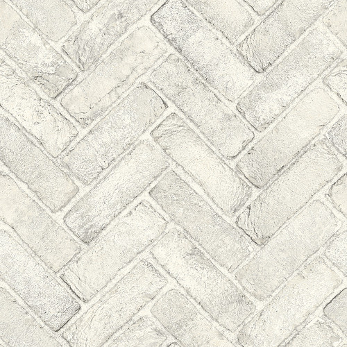4134-72532 Canelle Off White Brick Herringbone Sure Strip Prepasted Wallpaper from Wildflower by Chesapeake Made in United States