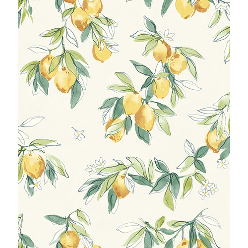 4134-72510 Lemonade Yellow Citrus Sure Strip Prepasted Wallpaper from Wildflower by Chesapeake Made in United States