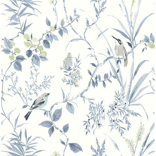 4134-26990 Imperial Garden Blueberry Blue Botanical Non Woven Unpasted Wallpaper from Wildflower by Chesapeake Made in Great Britain