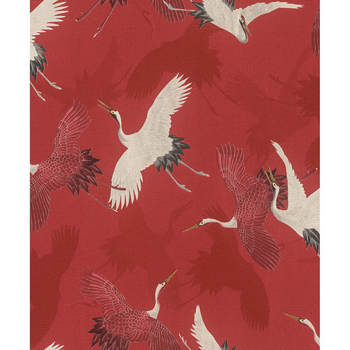 2980-560671 Kusama Red Crane Bohemian Style Unpasted Non Woven Wallpaper from Splash by Advantage Made in Germany