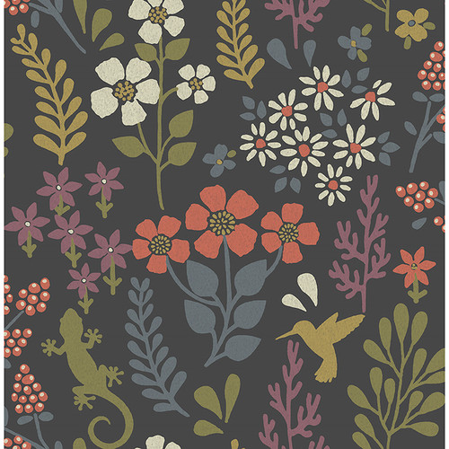 2980-26170 Karina Charcoal Meadow Eclectic Style Unpasted Non Woven Wallpaper from Splash by Advantage Made in Great Britain