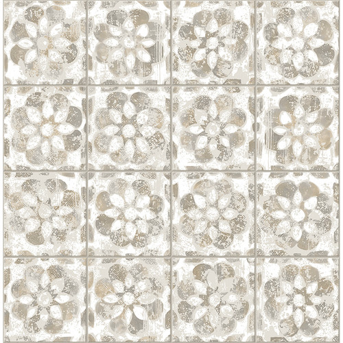 2980-26195 Izeda Taupe Floral Tile Traditional Style Unpasted Non Woven Wallpaper from Splash by Advantage Made in Great Britain