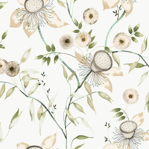 BL1793 Dream Blossom White & Green Floral Theme Unpasted Non Woven Wallpaper from Blooms Second Edition Resource Library