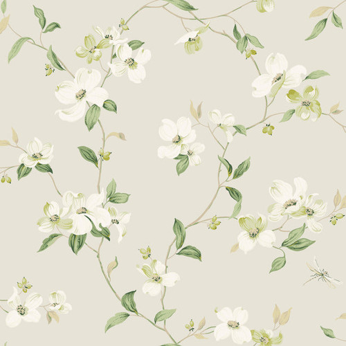 BL1762 Dogwood Light Gray Floral Theme Unpasted Non Woven Wallpaper from Blooms Second Edition Resource Library