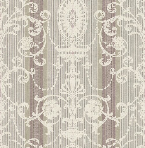 Victorian Striped Scroll Wallpaper in Plum VF30009 from Wallquest