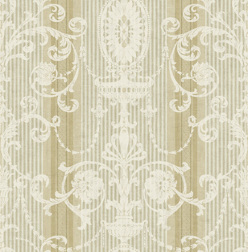 Victorian Striped Scroll Wallpaper in Golden VF30007 from Wallquest