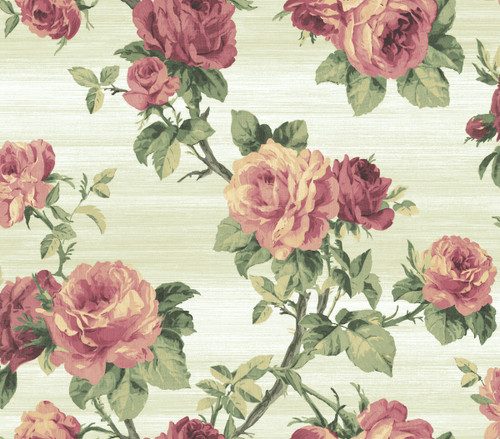 Classical Rose Trail Wallpaper in White and Red Flowers BM61212 from Wallquest